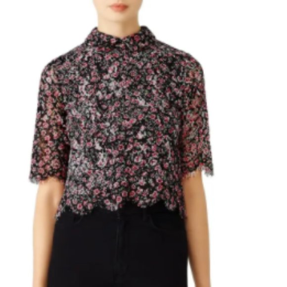 Pink and Black Floral Lace Crop Top from The Kooples. - Picture 2 of 5